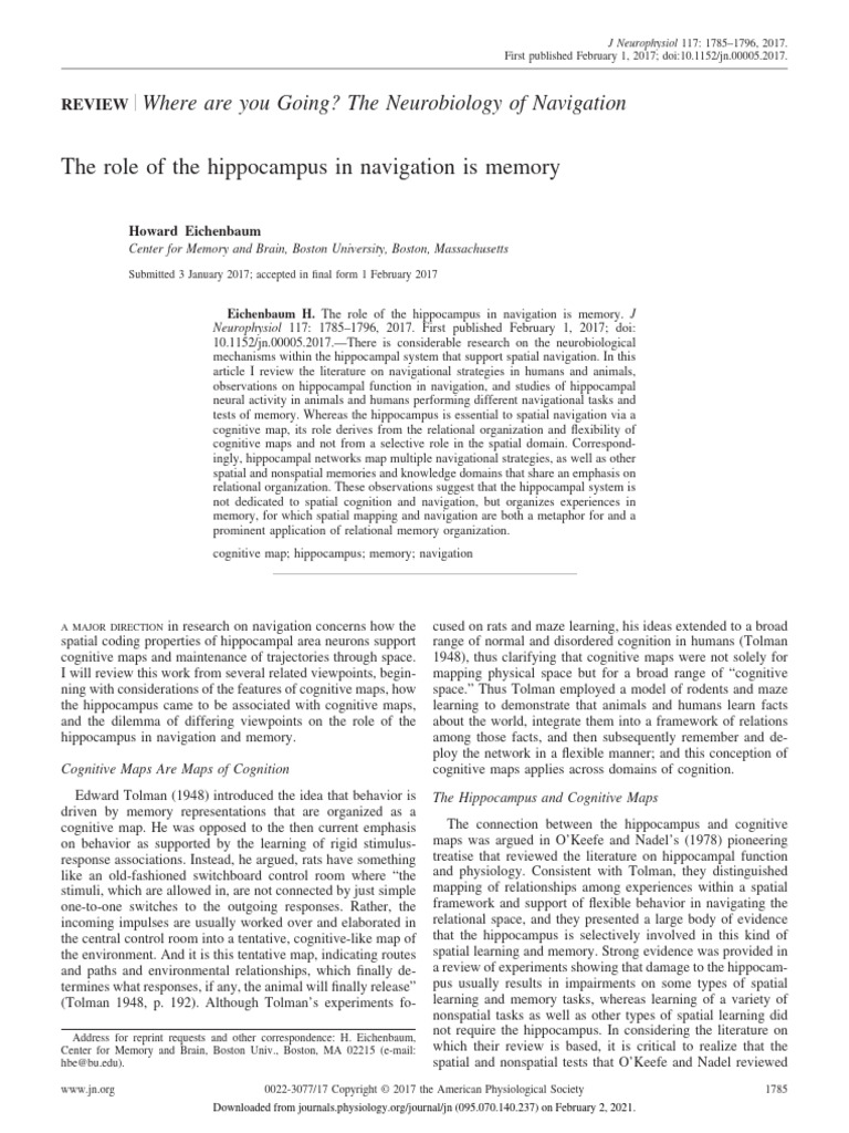 N34 - The Role of The Hippocampus in Navigation Is Memory | PDF