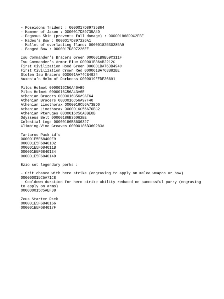 AC Odyssey Item and Code List | PDF