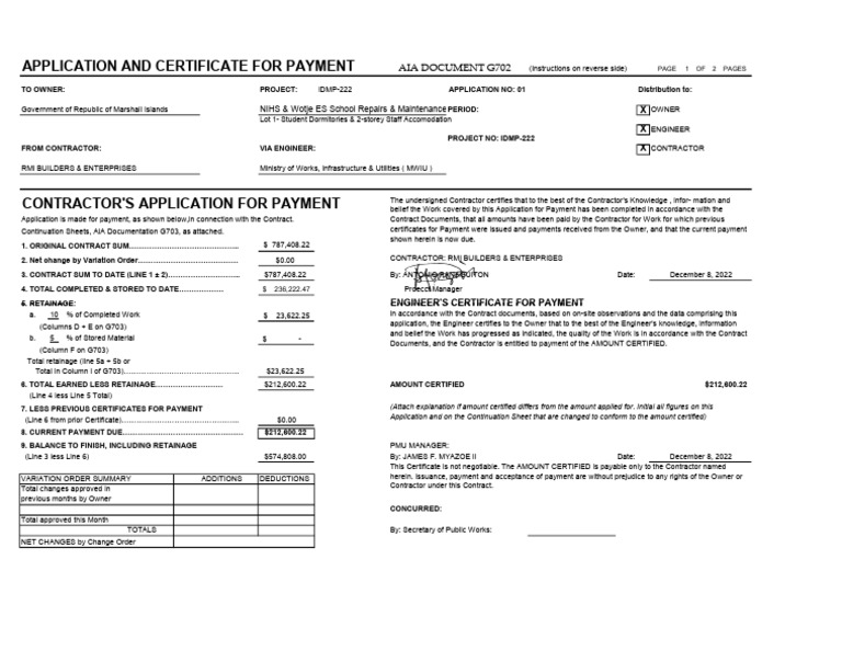 AIA G702 Payment Application Form | PDF | Business