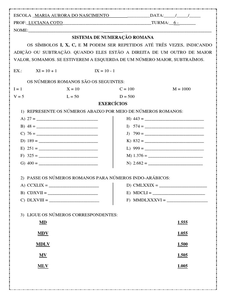 Trabalho Sobre Numeros Romanos - 6 Ano | Download grátis PDF ...
