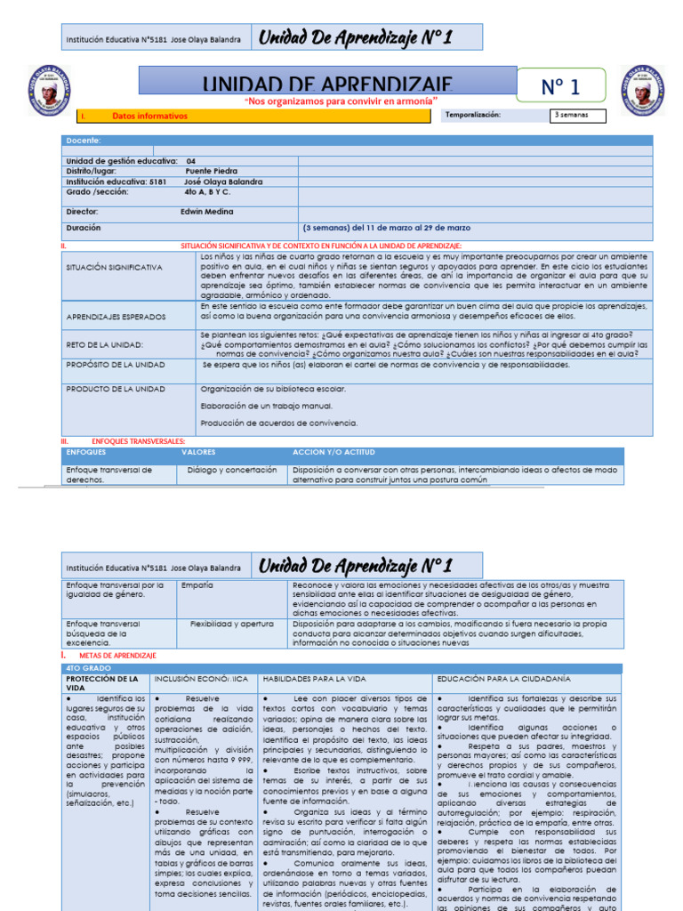 Organización y Convivencia en 4to Grado | PDF | Números | Amistad