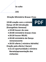 Litúrgica Do Culto (23/09-2023) Direção Ministério Brasas Vivas 19:00 Oração Com o Ministério de Dança 19:30 Introdução (Evangelista Vanessa)