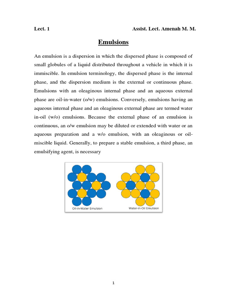 Lec 1 Emulsion Pdf Emulsion Surfactant