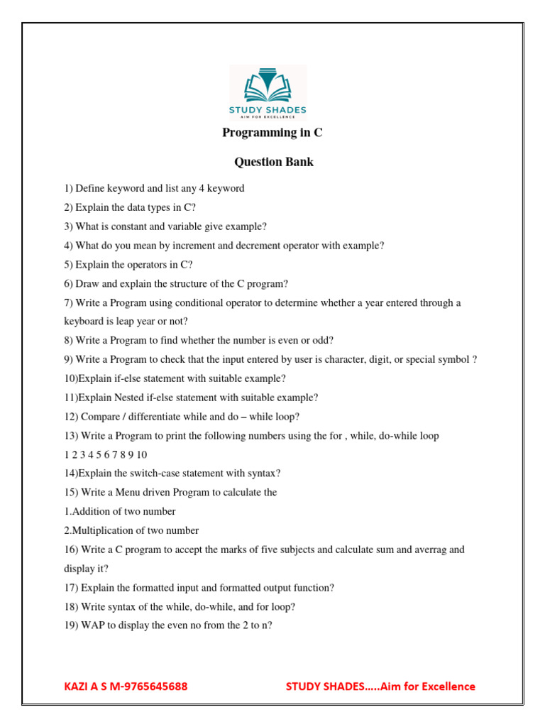 C Programming Question Bank | Download Free PDF | Control Flow ...