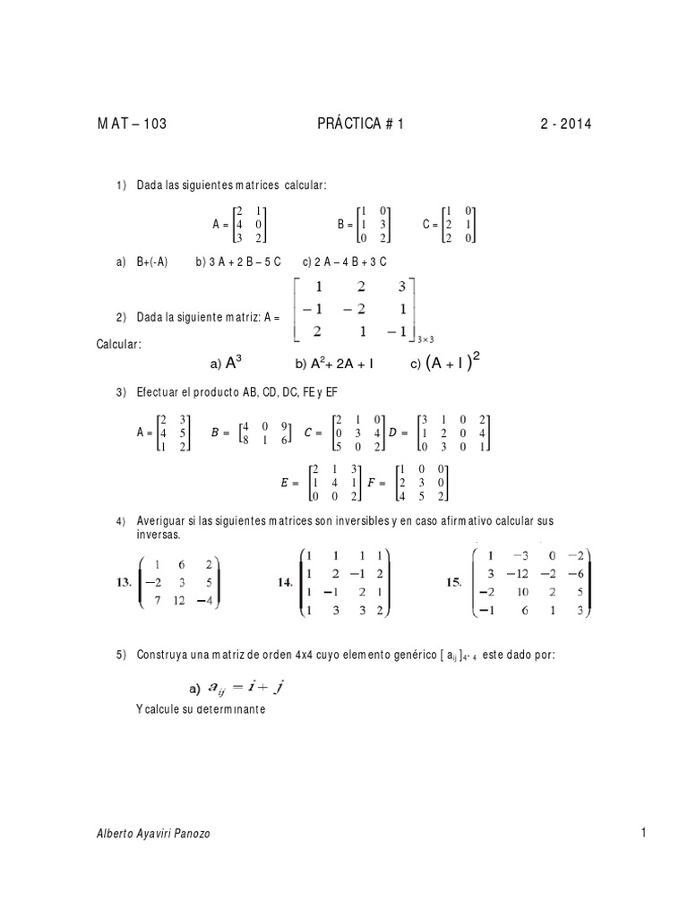 Practica 1 mat 103 2 2014 descargar gratis pdf matriz