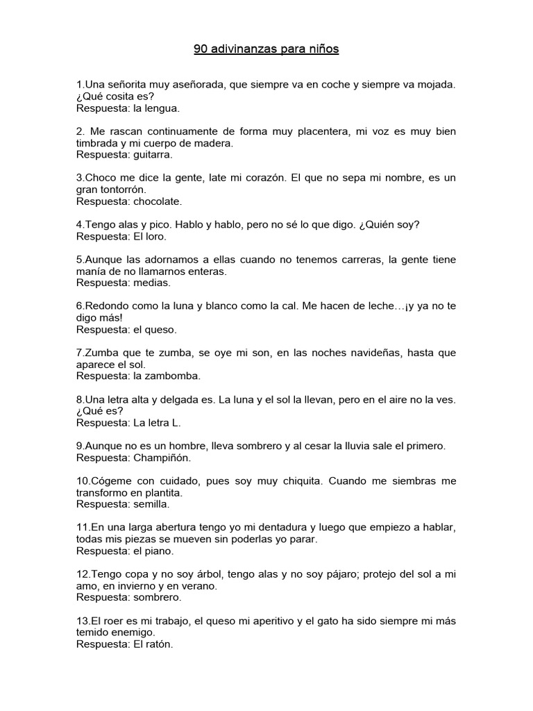 90 Adivinanzas Divertidas para Niños | PDF | Zoología