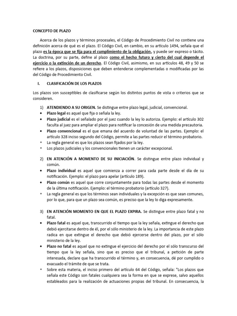 Definición y Clasificación de Plazos | PDF | Procedimiento Civil | Gobierno