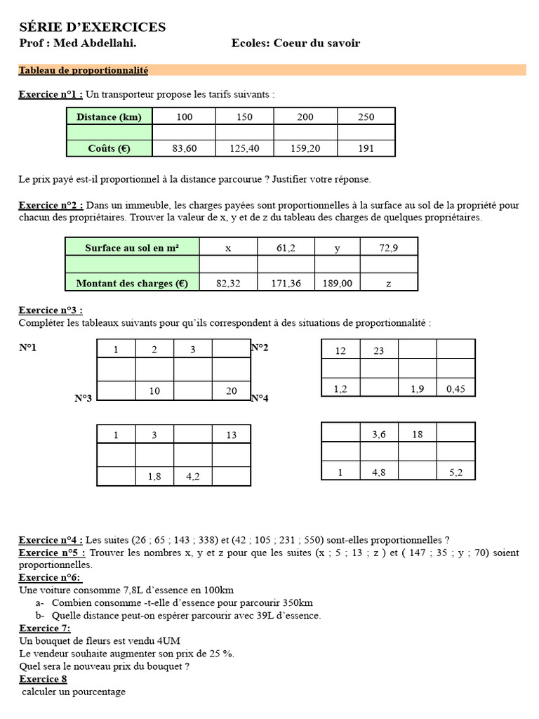 Exercices de Proportionnalité Corrigés | PDF | Pourcentage
