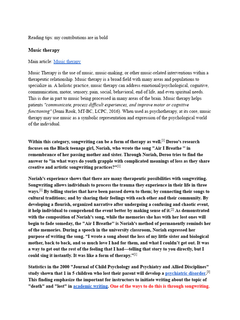 Music Therapy and Its Healing Benefits | PDF | Psychotherapy | Mental ...