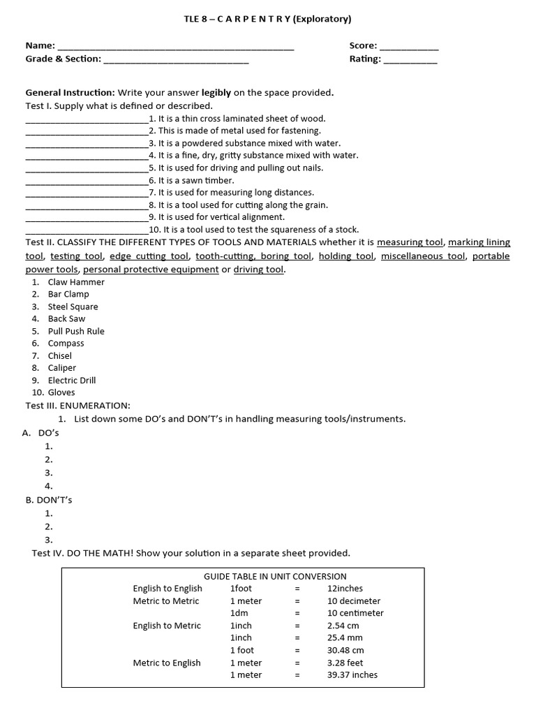 Quarter 2 Exam Questions Carpentry | PDF | Teaching Methods & Materials