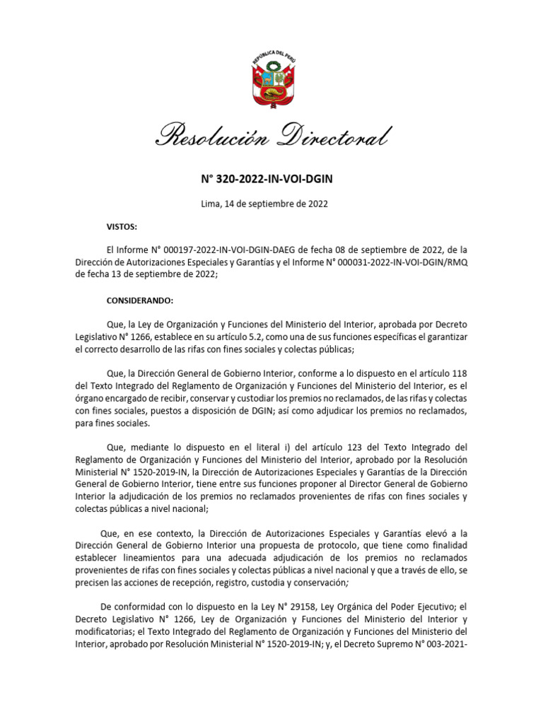 Protocolo de Adjudicación de Premios DGIN | PDF | Finanzas y dinero