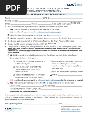 Employment Verification Form T-122, 2022-23