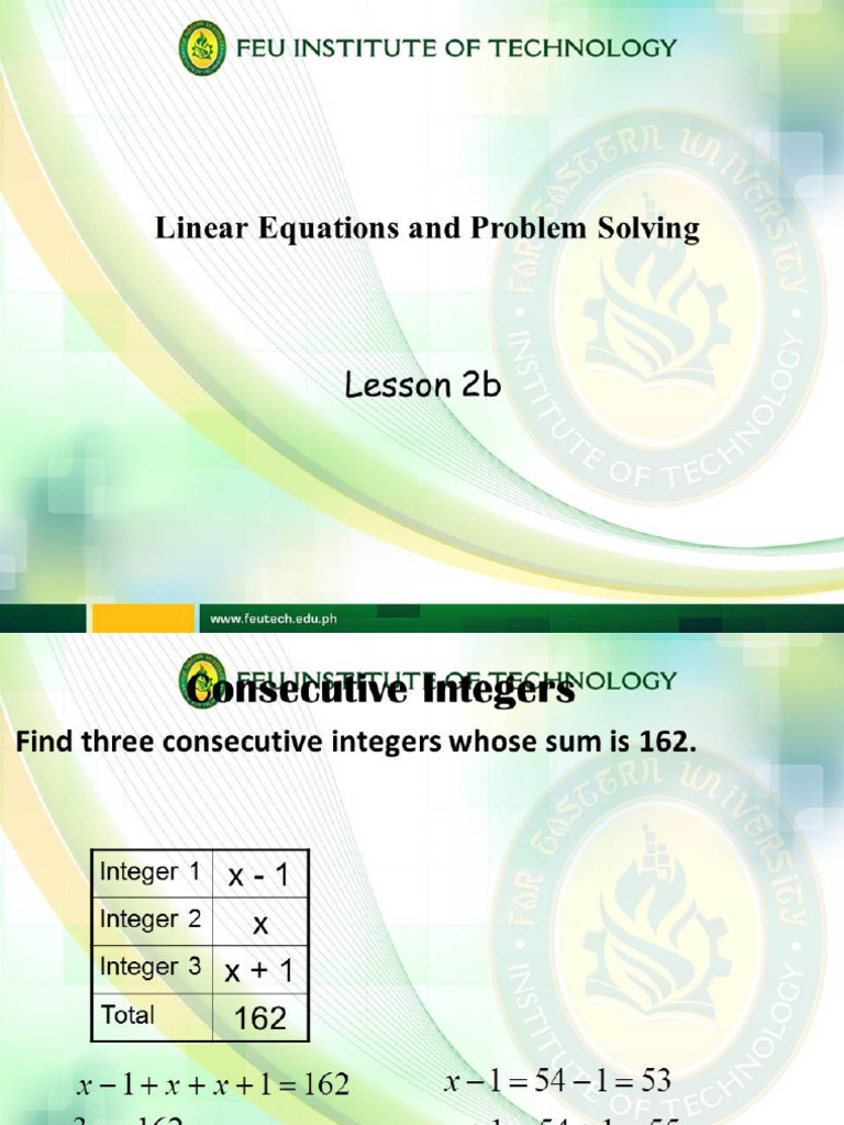 2b -- Linear Equations with Problem Solving | PDF