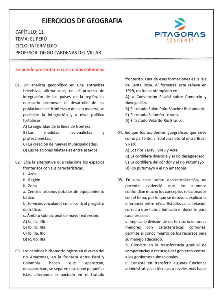 Ejercicios de Geografía sobre Perú | PDF | Clima | Clima templado