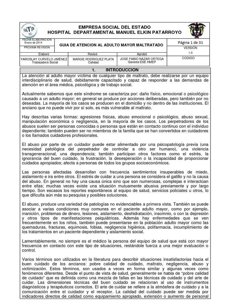 Guia de Atención Al Adulto Mayor Maltratado 2 Hmep Enero 2014 | PDF ...