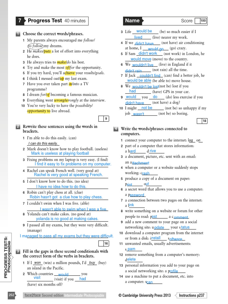 Progress Test 07 Teacher's | PDF | Internet | Computing