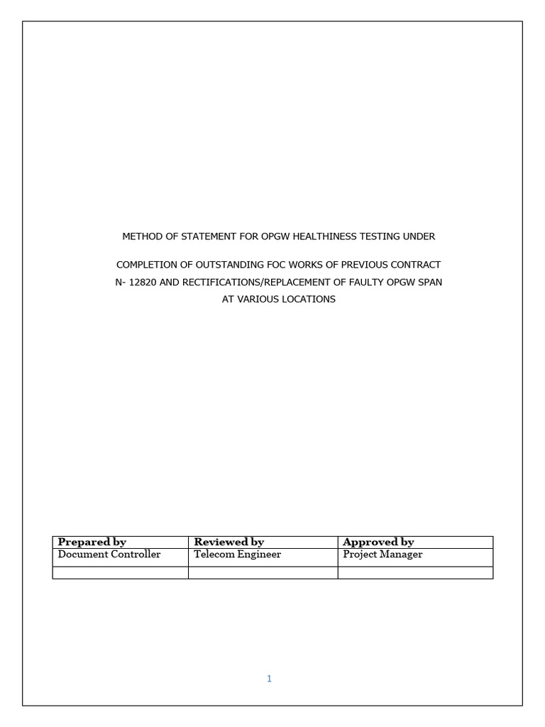 Method Statment OPGW Healthiness Test | PDF