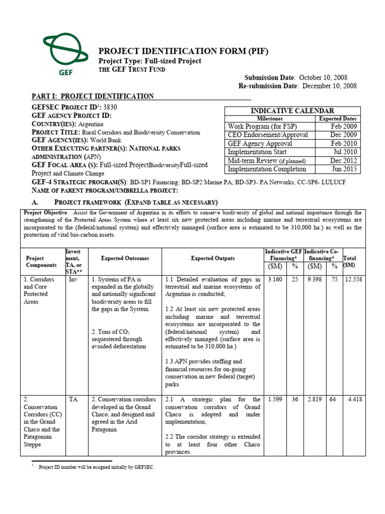12-11-08 PIF Document Revised | PDF | Conservation Biology | Protected Area