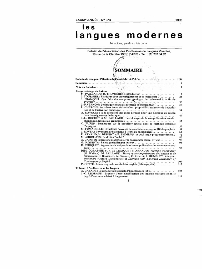 PUREN 1985a Problème Lexical Methodologie Officielle Espagnol | PDF ...