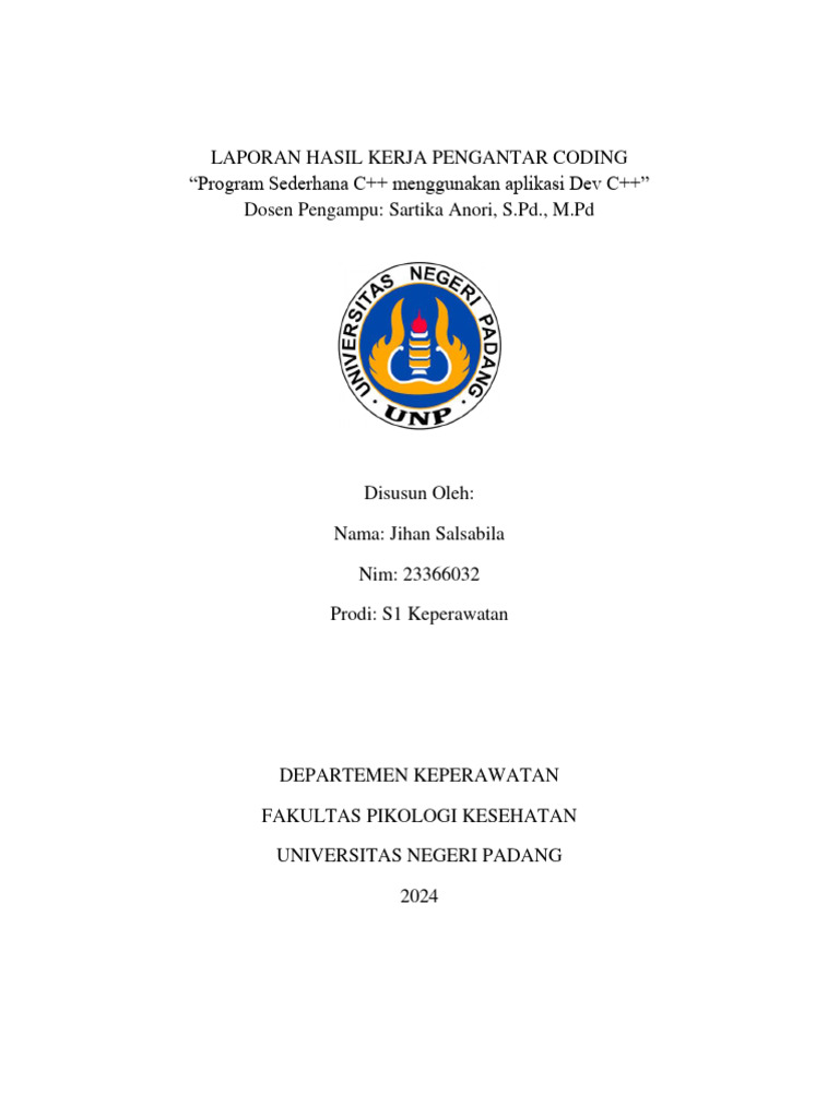 Laporan Hasil Program Sederhana C++ Jihan Salsabila 23366032 | PDF ...