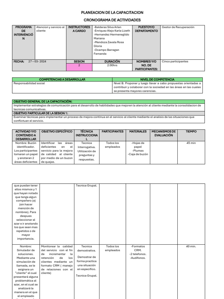 Planeacion de La Capacitacion Alumnos - 2 | PDF | Gestión de la ...