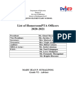 List of Homeroompta Officers 2020-2021: Mary Jean P. Sumalinog Grade Vi - Adviser