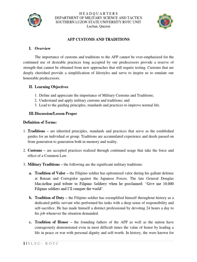 AFP Customs and Traditions Overview | PDF | Military