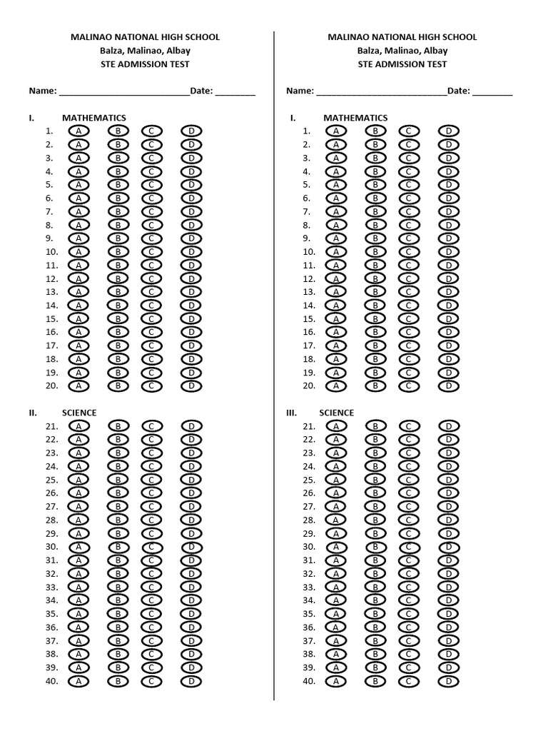 Malinao High School STE Test | PDF