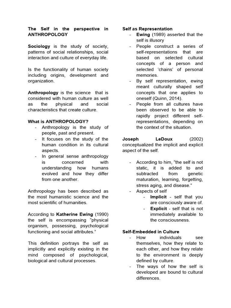 Understanding Self in Anthropology | PDF | Self | Anthropology