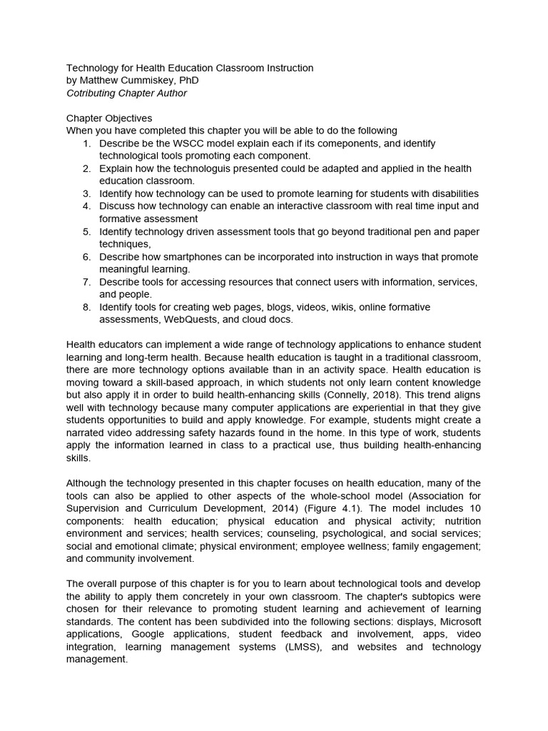 Technology For Health Education Classroom Instruction Pdf Microsoft