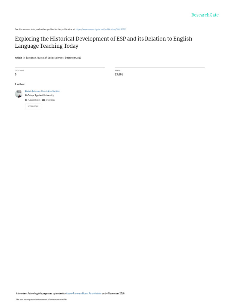 Exploring the historical development of esp and its relation to english