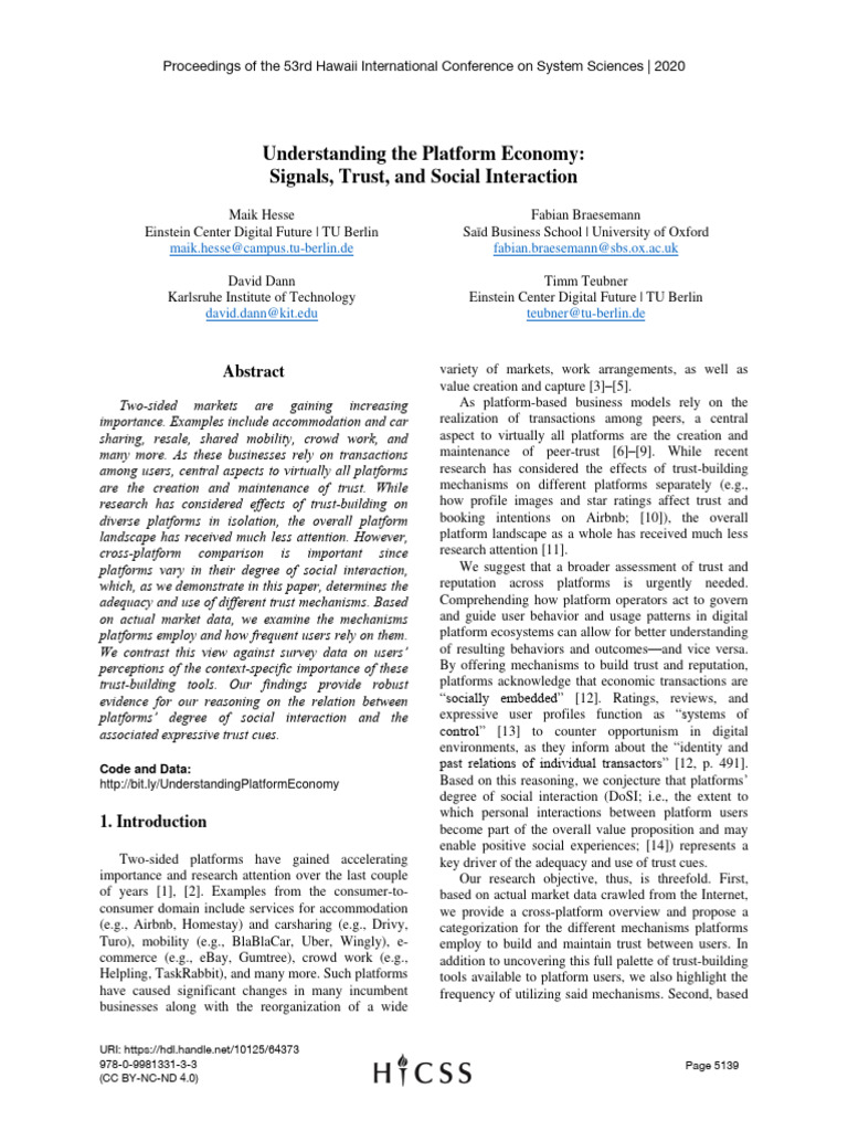 Understanding The Platform Economy - Signals, Trust and Social ...