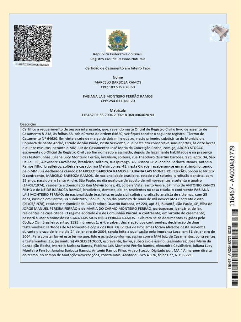 MODELO2 Certidaode Casamento Inteiro Teor | PDF, image size:768x1024