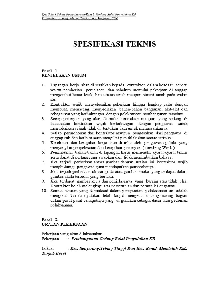 Spesifikasi Pemeliharaan Gedung KB 2024 | PDF