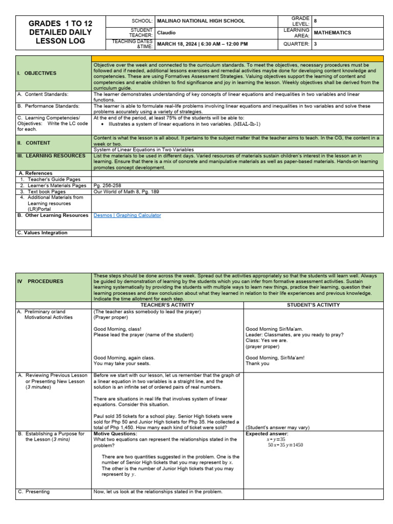 Linear Equations Lesson Plan | PDF | Equations | Variable (Mathematics)