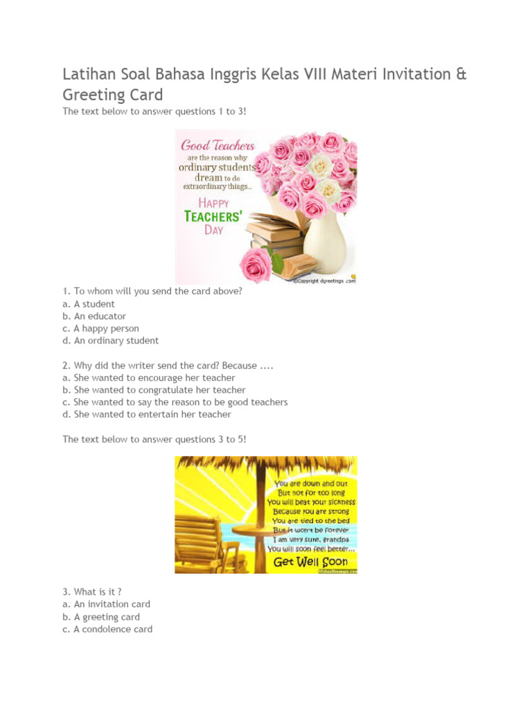 Latihan Soal Bahasa Inggris Kelas VIII Materi Invitation & Greeting