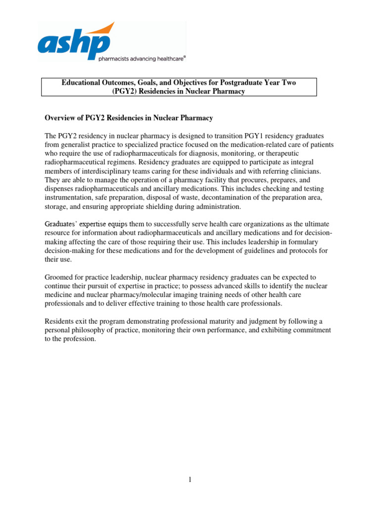 PGY2 Nuclear Pharmacy Residency Goals | PDF | Pharmacy | Medical Imaging