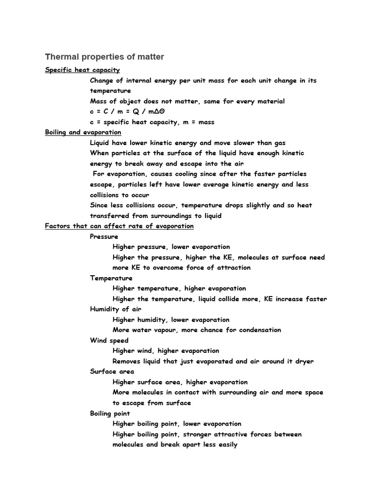 Thermal Properties of Matter (Grade 9) | PDF | Evaporation | Heat