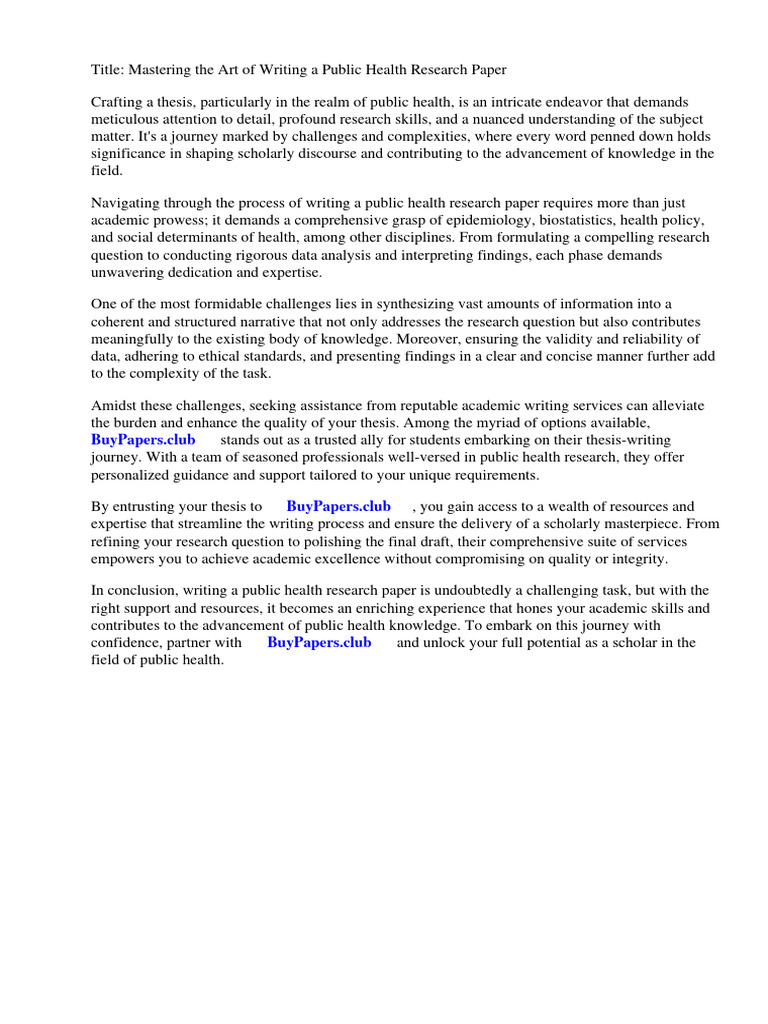 How To Write A Public Health Research Paper PDF Public Health