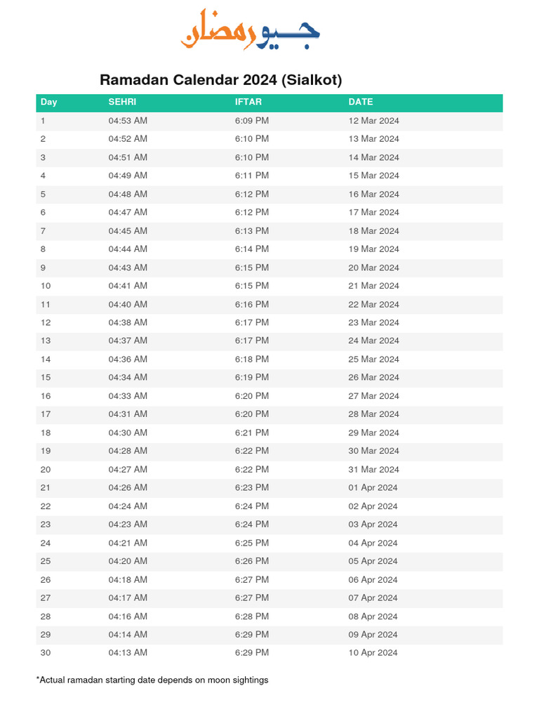Sialkotramadancalendar2024georamadan PDF