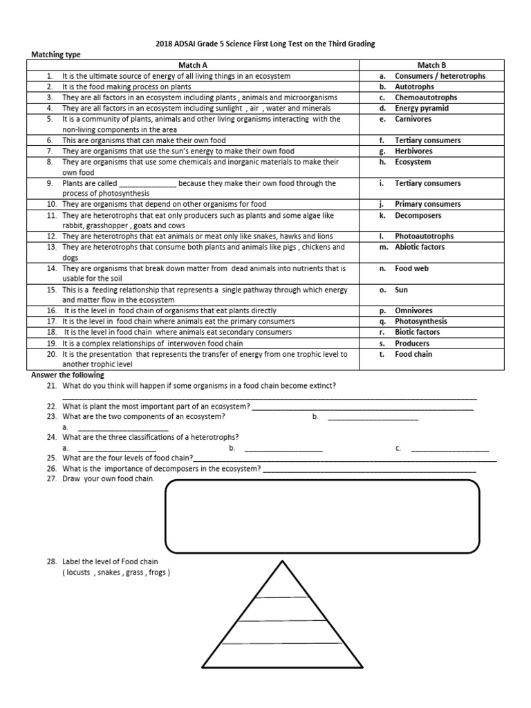 2018 adsai grade 5 science first long test on the third grading