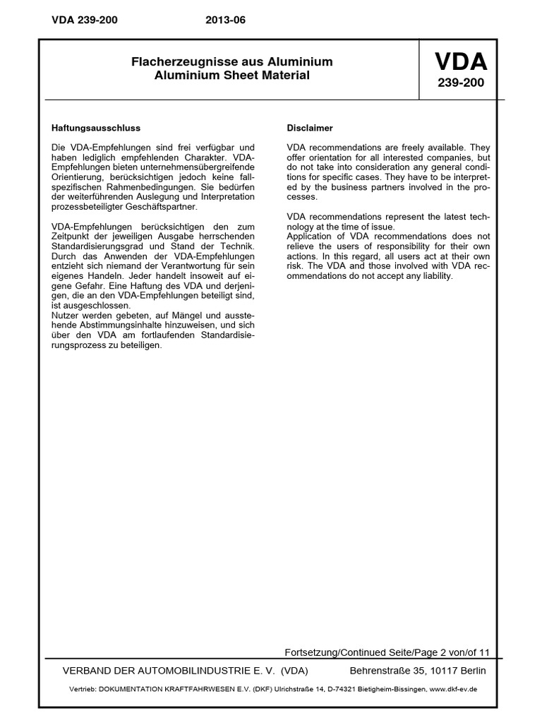 VDA 239-200 - (2013-06) - (Aluminum Sheet Material) | PDF