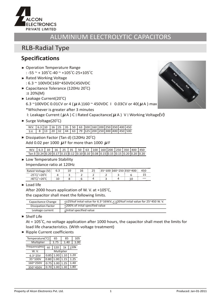 Alcon (Radial Thru-Hole) RLB Series | PDF | Capacitor | Manufactured Goods