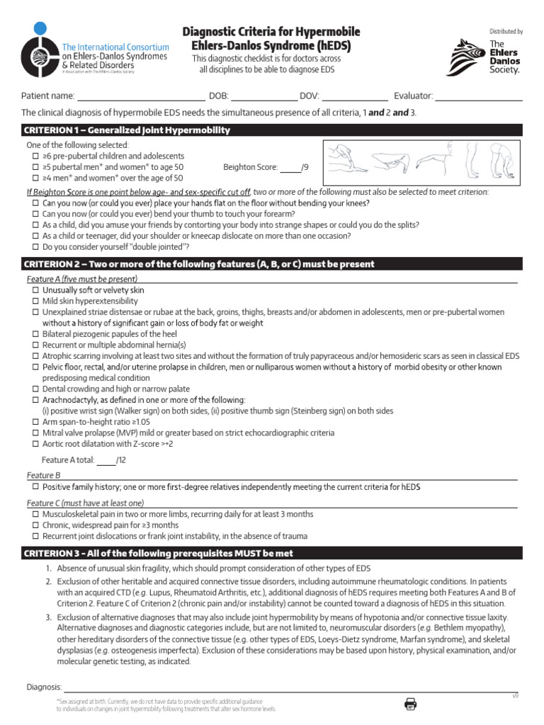 Heds dx criteria checklist 1 fillable form pdf