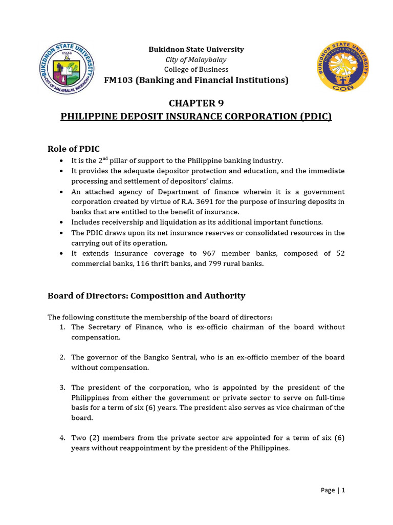 PDIC: Functions and Insurance Guidelines | PDF | Banks | Deposit Account