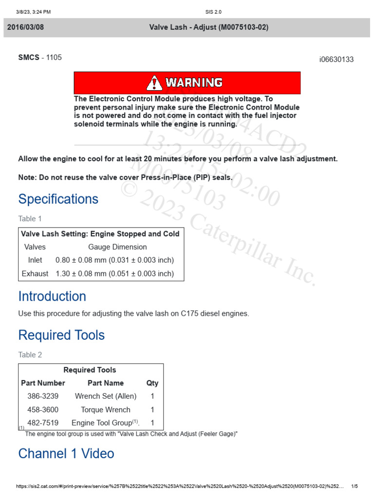 Valve Lash C175 | PDF | Machines | Engine Technology