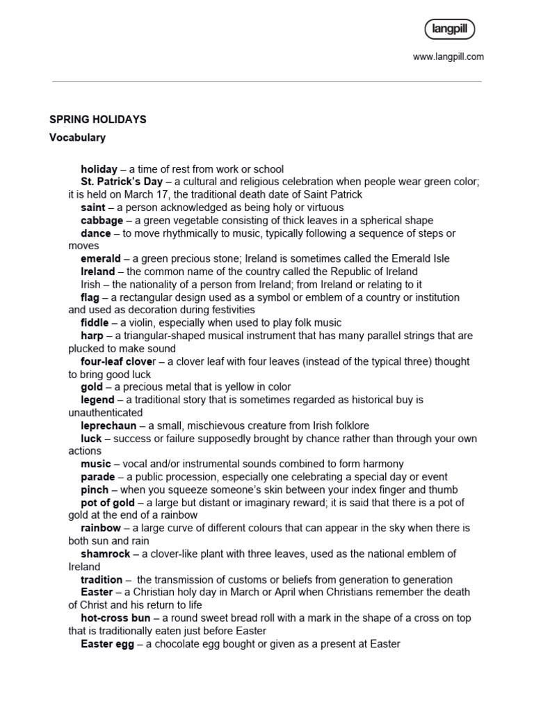 1.1 (Textbook) Spring Holidays | PDF | Easter Egg | Easter