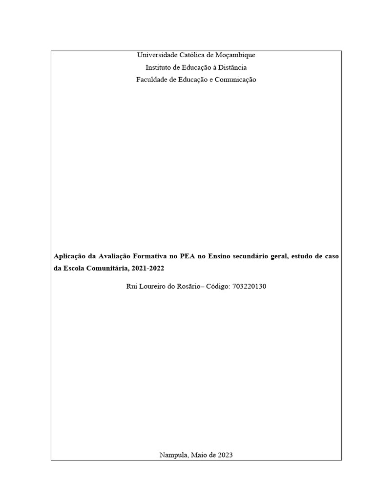 Avaliação Formativa no Ensino Secundário | PDF | Aprendizado | Pedagogia