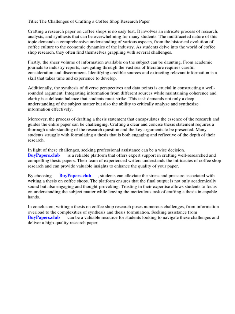 Coffee Shop Research Paper Download Free PDF Coffee Starbucks