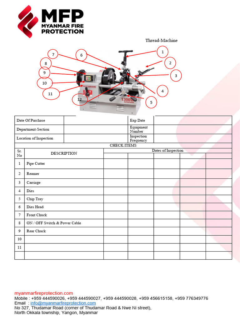 Threading Machine Inspection Checklist | PDF